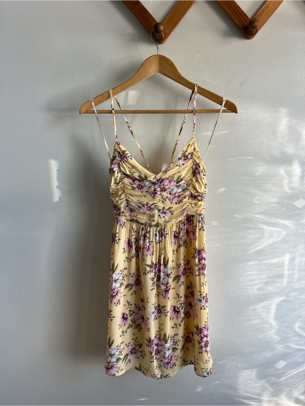 Forever 21 Yellow Floral Ruched Babydoll Mini Dress